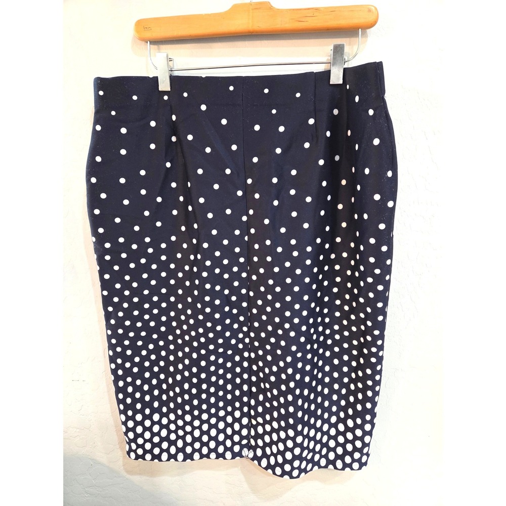 Olivia & Martin Navy Blue Polka Dot Pencil Skirt Large Stretch Knee Length